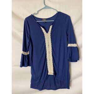 KAREN BROOKS NAVY BOHO STYLE TOP TUNIC SHIRT BLOUSE WOMENS SIZE‎ MEDIUM M 8/10